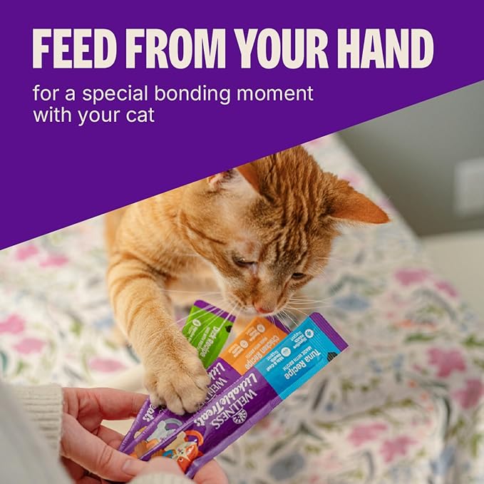 Wellness Lickable Soft Puree Cat Treats, All Lifestages, Kitten to Senior, Natural, Grain Free, Tuna Flavor, 0.4 oz, Pack of 6 Tubes
