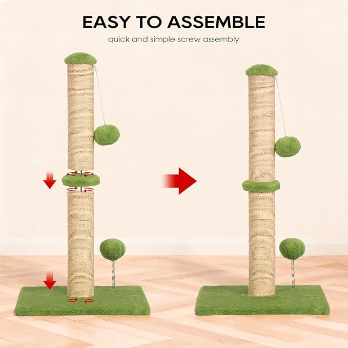 Dkelincs 22" Cat Scratching Post Premium Sisal Kitten Scratcher with Hanging Ball for Indoor Cats, Cat Scratch Post for Living Room & Bedroom, Ideal for Kittens or Smaller Cats (Green, 22 Inch)