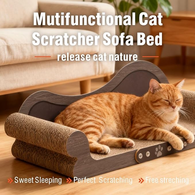 Sofa Shaped Cat Scratching Board,26.6" Extra Large Scratcher Bed for Large Cat Multi-Cats, Scratch Boards Lounge Bed,Cat Couch Furniture Protector(Wood Color)