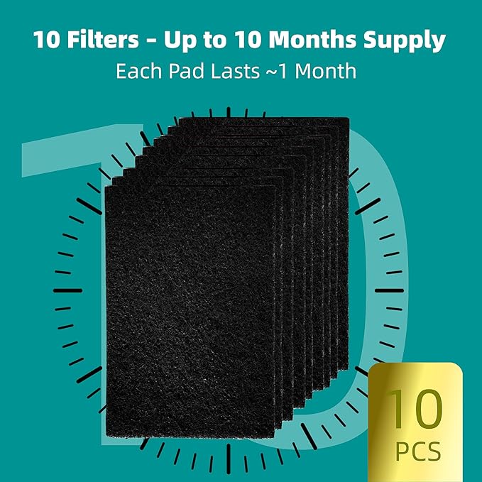10-Pack 4.5" x 6.5" Carbon Filter Pads for Covered Cat Litter Boxes – Odor Control Replacement Liners for Enclosed Litter Systems