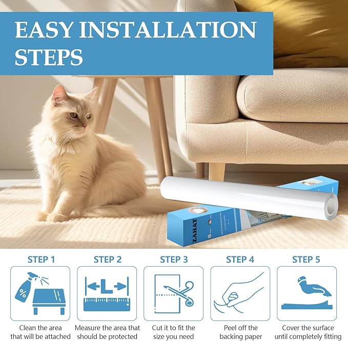 Anti Cat Scratch Furniture Protector, 157x15 Inch Transparent PVC Couch Protector from Cat Claws, Heavy Duty, Easy to Apply Protect Sofa Corners, Doors, Walls, Recliner - with 30 Twist Pins