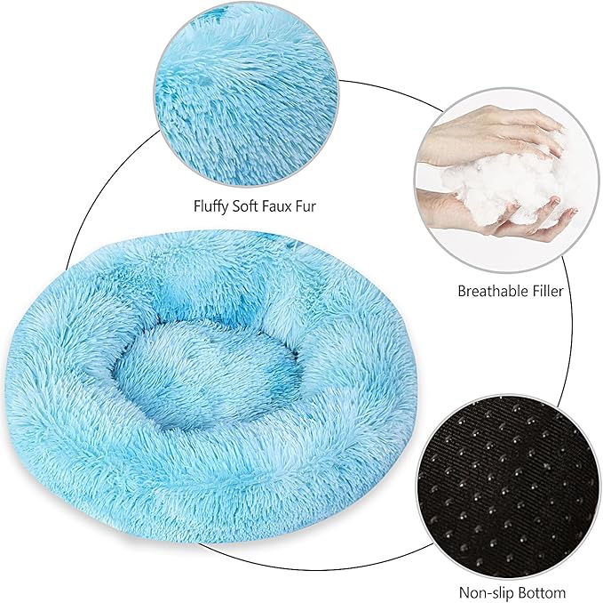 Calming Dog Bed for Small Dogs Cats, Kitty Puppy 23'' Round Anti-Anxiety Warm Fluffy Plush Faux Fur Bed, Soft Anti-Slip Donut Washable Small Pet Bed, Cozy Cat Puppy Bed, Fits up to 30 lbs Pets