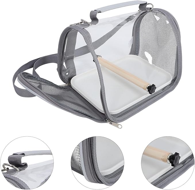 Toddmomy Portable Small Bird Travel Cage Carrier with Perch, Lightweight Handheld Bird Carrier Bag for Parakeets and Parrots, Grey Compact Pet Travel Cage for Outdoor Trips