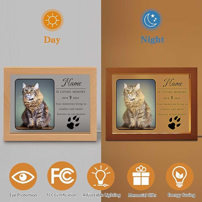 Personalized Cat Memorial Gift Night Light Customized Light Up Picture Frame Acrylic Led Plaque Lamp Pet Sympathy Remembrance Gift(Cat Paw)