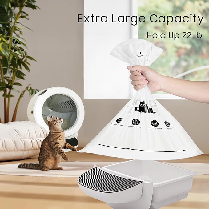 90 Pack Cat Litter Box Robot 5/4/3 Waste Bags, Tear-free, Automatic Litter Box Liners Bags, 9-11 Gallon Capacity - White