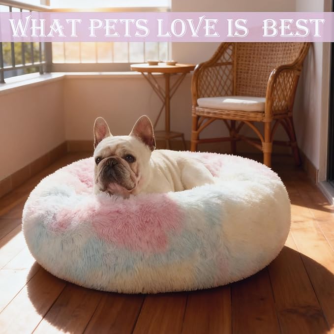 Washable Dog & Cat Bed for Ultra Large Small Medium Size Pet, Calming Donut Round Cute Warming Mat House Supply Indoor, 8 Sized Deal Necessity Essential Furniture for Boy Girl Puppy Kitten kitty