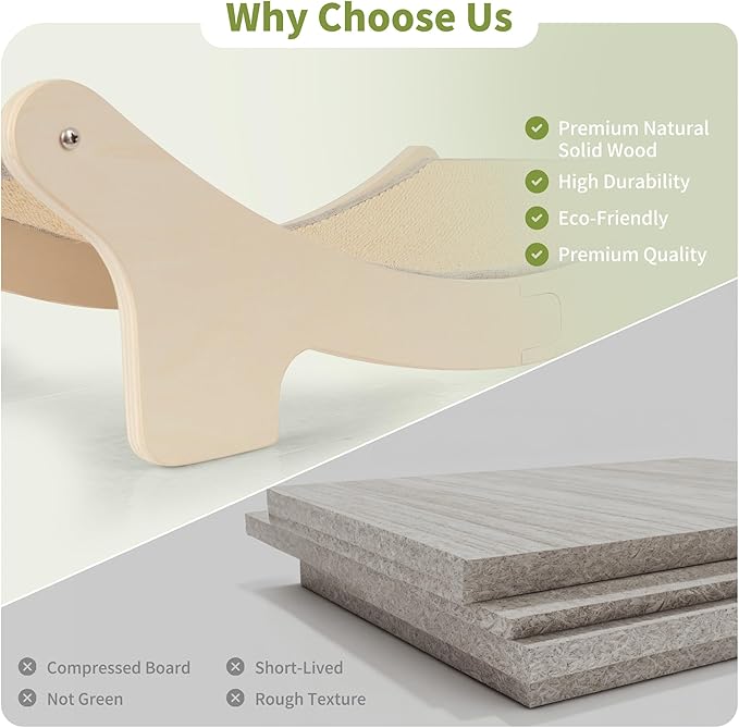 HOTEAGLE Sisal Cat Scratcher Pad Indoor -Natural Cat Hammock for Scratching and Lounging, Durable Wooden Cat Bed Ideal for Large/Small Cats（Large）