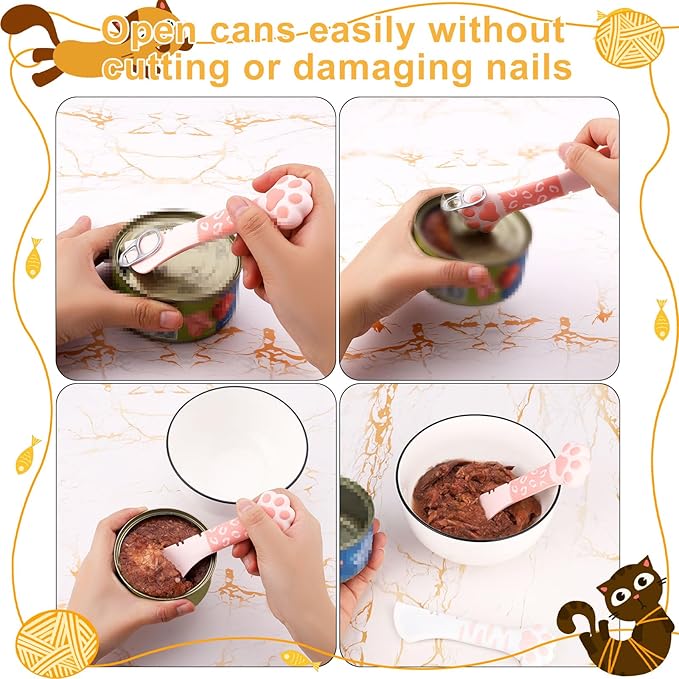 Tinoaly 3 Pcs Dog Cat Food Spoon, Adorable Paw Spoon for Wet Food Silicone Can Opener Multifunctional Pet Spatula Scoop Mixing Spoons for Cat Dog Supplies (White & Pink)