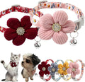 Cute Small Dog Collar with Flower, 2 Pack Puppy Collar for Girl Dog Collars for Small Dogs Floral Kitten Collar with Bell for Tiny Little XXS XS Extra Small Female Pets Cats Dogs, XSmall