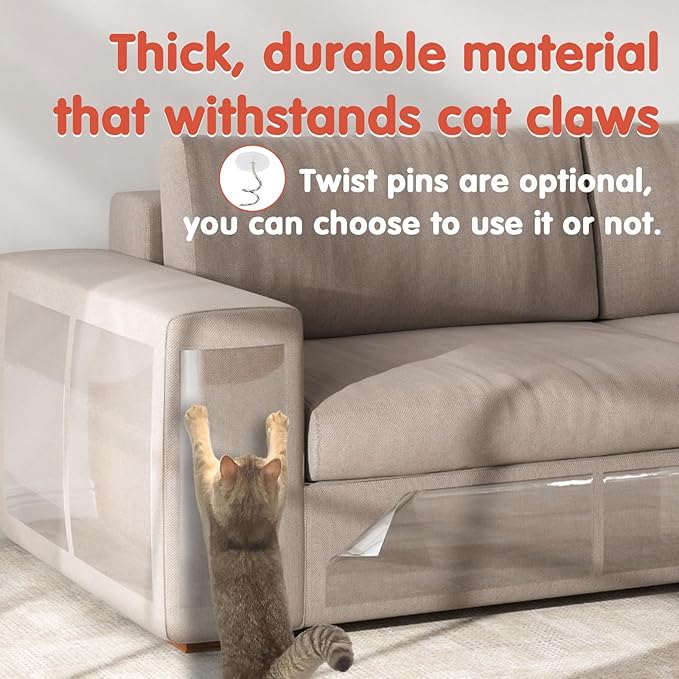 12 PCS Large Cat Scratch Furniture Protector, Transparent Couch Protector from Cat Claws, Single-Sided Self Adhesive Anti Pet Deterrent Sofa Cover, 17IN