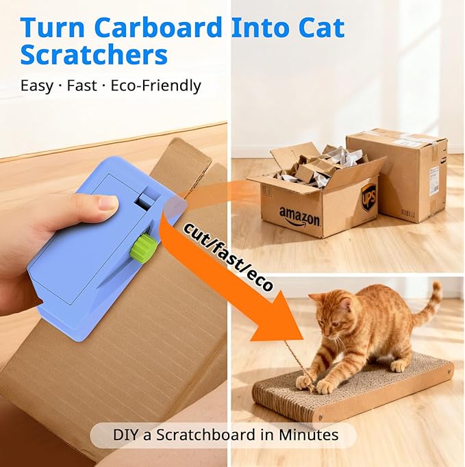 Cardboard Cutter for Cat Scratchers with 10pcs Blade, 4-in-1 Box Cutter 3D Printed Cardboard Strip Cutter DIY cat scratchers Cutter Tool for Cat Lovers