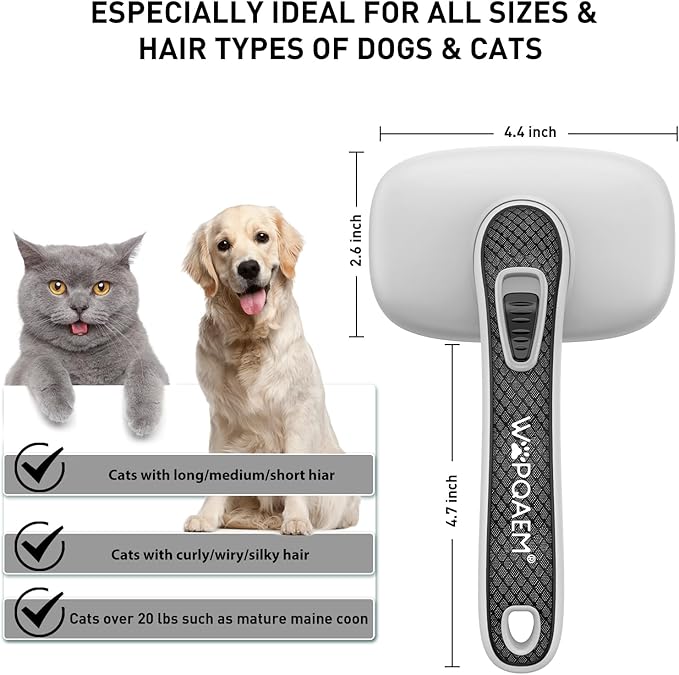 Cat Brushes for Indoor Cats,Skin Friendly Cat Brush for Shedding & Grooming Brush for Long or Short Haired Cats, Easy Clean Retractable Bristles, Grey