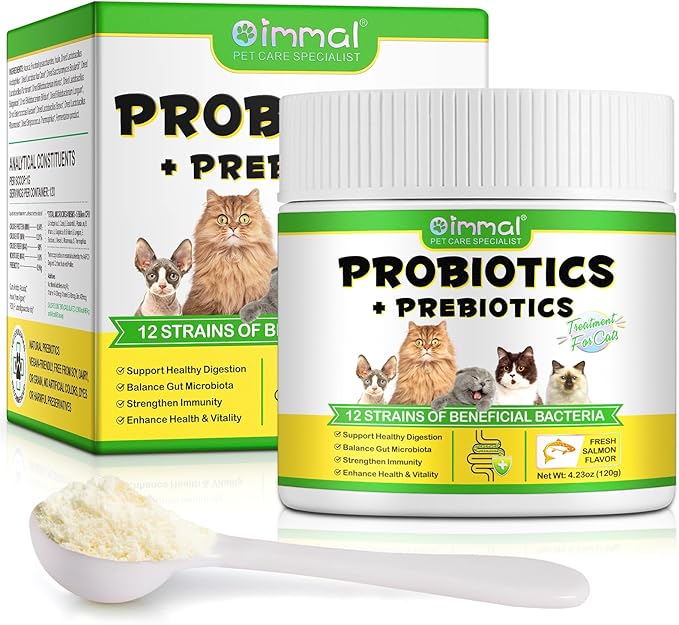 Probiotics for Cats - Cat Probiotic Powder Digestive Supplement with Digestive Enzymes & Prebiotics for Cats Support Gut Health, Seasonal Allergies & Immune System, Cat Health Supplies Powder - 120g
