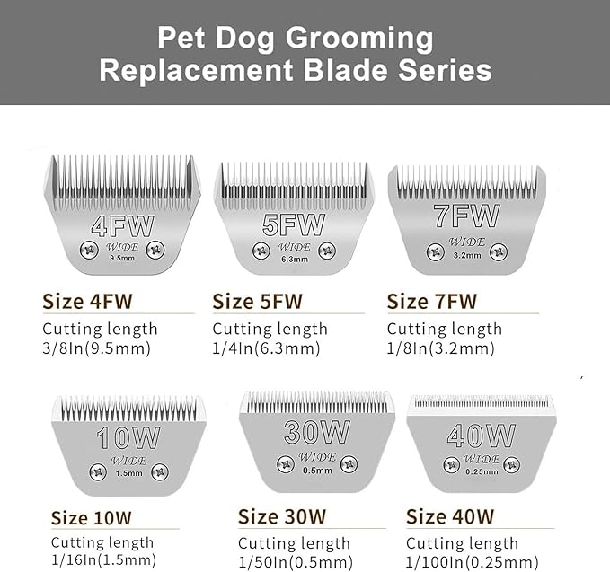 Audoc Wide Blades for Dog Grooming Blades Compatible with Andis,Oster A5,Wahl km10 Dog Clippers Stainless Steel Blades Blades for Animal Dog,Cat,Horse, (#5FW(6.3mm)/2PCS)