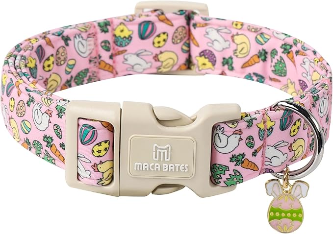 Maca Bates Easter Day Dog Collar Egg and Bunny Chicken Dogs Collars Soft Durable Cute Adjustable Pink Eggs Collor Easters Rabbit Gift for Small Boy Girl Male Female Puppy and Pet
