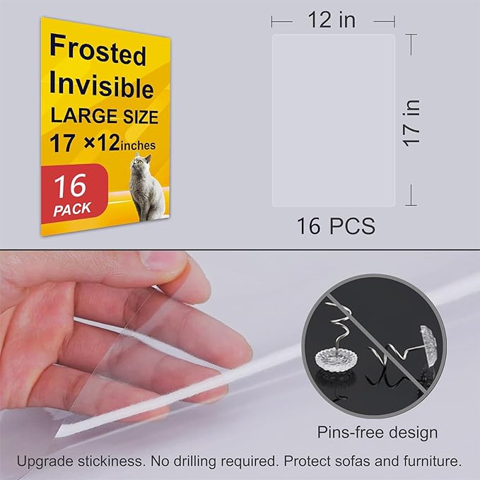 Anti-Cat Scratch Furniture Protector from Cats scratching-16-Pack Clear Sofa Guard Tape for Couches, Deterrent Pet Protection Film to Stop Cats Clawing Corners & Edges