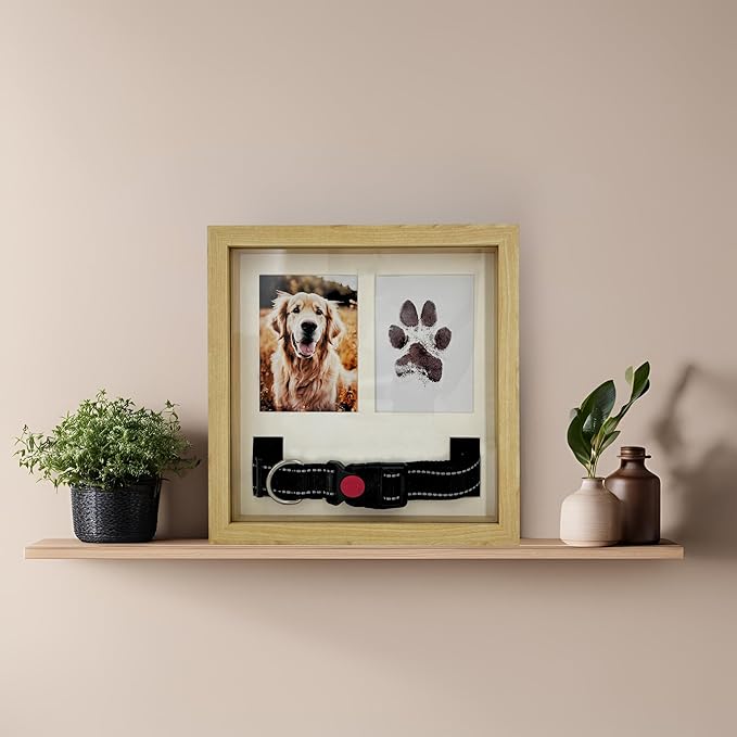 Dog Paw Print Kit for Dogs, Dog Picture Frame with Shatterproof Plexiglass, 4 Customizable Displays, 9”x9”, Pet Memorial Gift for Dogs, Loss of Pet Sympathy Gift, Pet Paw Print Impression Kit (Natural)