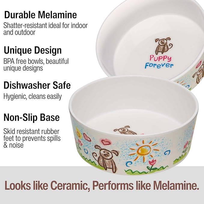 Loving Pets Dolce Moderno Ceramic Look Dog Bowl – Modern Melamine Dog Food Bowl & Dog Water Bowl – Durable, Non-Slip Pet Dish for Small & Medium Dogs – Dishwasher Safe Dog Bowl (Large, 47 oz)