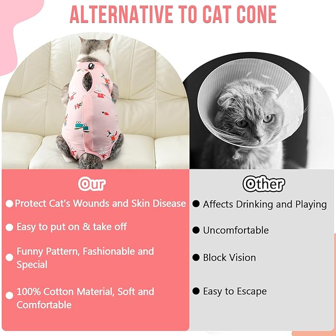 SlowTon Cat Recovery Suit - Cat Onesie for Cats After Surgery, Spay Suit for Abdominal Wounds, E-Collar Alternative Bodysuit Shirt Anti-Licking (Pink, S)