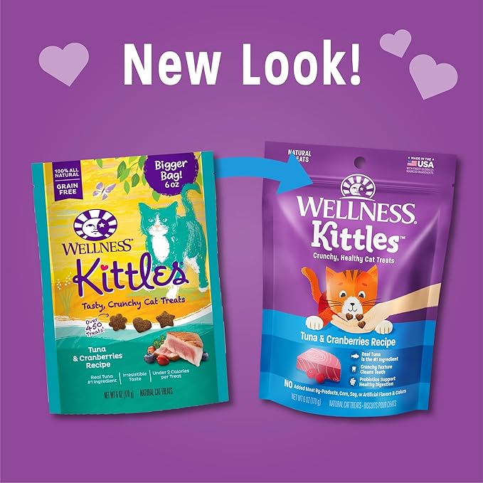Wellness Kittles Natural Grain Free Cat Treats, Tuna & Cranberries, 6-Ounce Bag (Pack of 2)