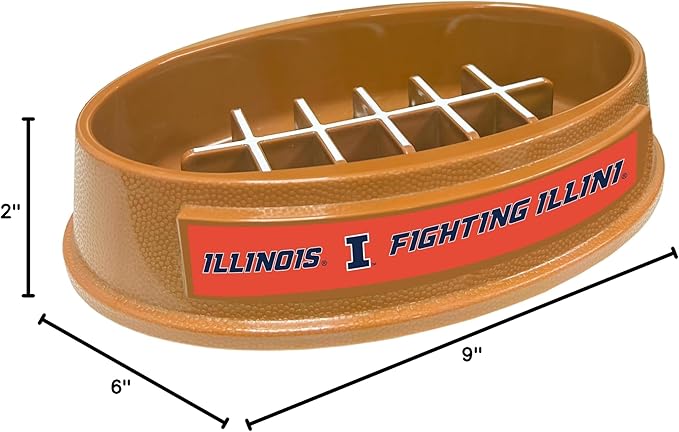 NCAA Super-Bowl - Illinois Fighting Illini Slow Feeder Dog Bowl. Football Design Slow Feeding Cat Bowl for Healthy Digestion. Non-Slip Pet Bowl for Large & Small Dogs & Cats