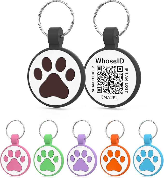 WhoseID Personalized Dog Tag, Laser Engraving QR Code, Silicone Dog ID Tag, Pet Online Profile, Scan QR Code Send Location, Collar Harness Accessories (Medium to Large Breeds - 1.25", Black)