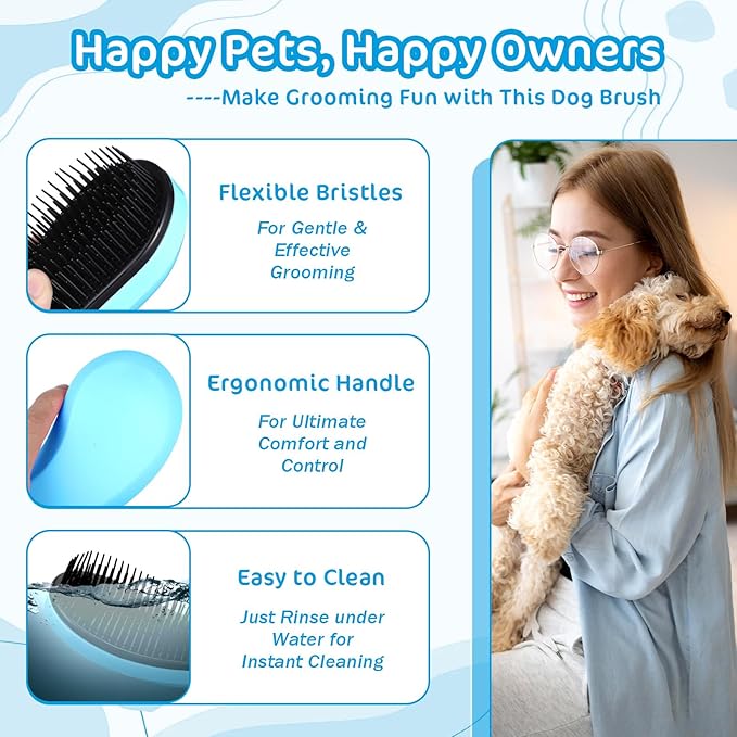 Small Dogs Brush Puppy Hair Brush Soft Pet Massaging Grooming Brushes Gentle Hair Remover for Teddy Yorkies Maltese Shih Tzu Chihuahua Maltipoos Small Breeds Cat Animals Wet or Dry Fur (blue)