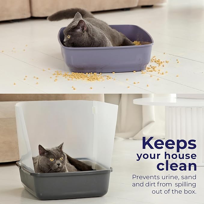 Cat Litter Box Pee Shields (4 Pcs) | Litter Box Cover 15 * 11.5in | Cat Pee Shields & Privacy Screen - Splash Guard for Open Top Litter Pan - Litter Box Not Included