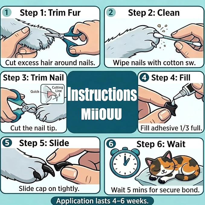 100 pcs Cat Nail Caps | Cat Claw Covers with Adhesives and Applicators | Black (M)