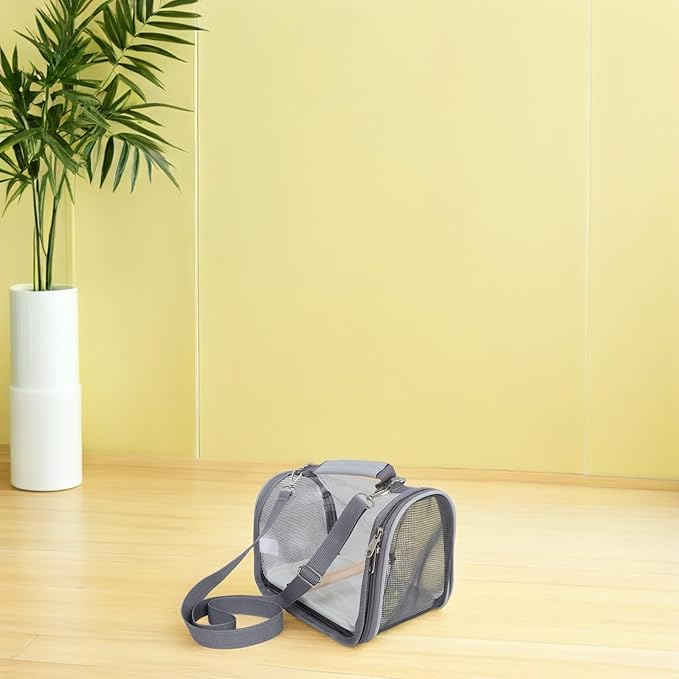 SUPVOX Portable Small Bird Travel Carrier Cage for Parakeets and Conures with Standing Perch, Lightweight Handheld Bird Transport Bag for Travel and Outdoor Use, Gray