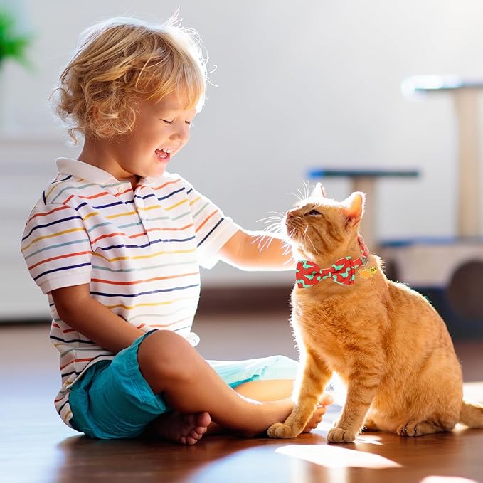 JarThenaAMCS 3Pcs Dinosaur Cat Collar Cute Pink Green Red Collar with Breakaway Bell Bowknot Adjustable Kitten Collars for Girl Boy Cat Small Pet T-Rex Party