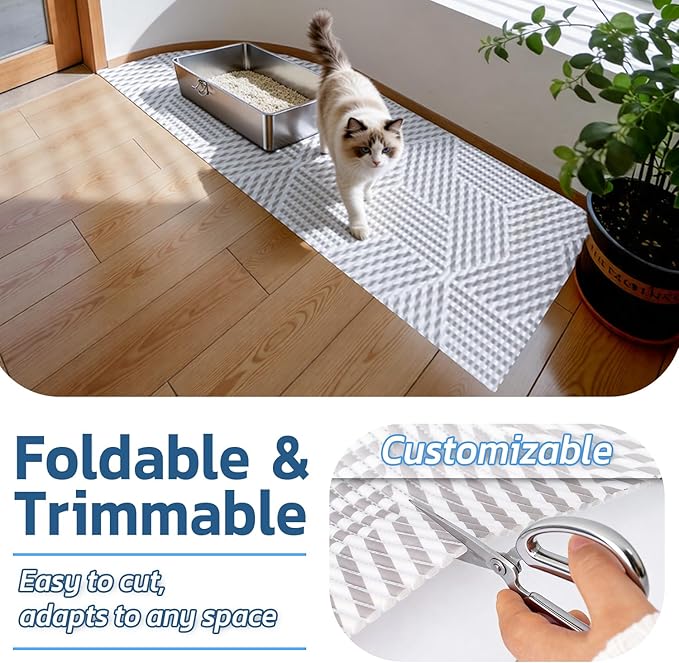Extra Large Cat Litter Mat, 40x25 Inch Trimable & Soft Foam Pad, Leak-Proof & Non-Slip Bottom, Machine Washable, Scatter Control for Litter Box Area (Beige Geo)