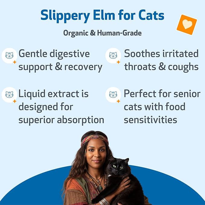 Pet Wellbeing Slippery Elm for Cats - Vet-Formulated Dual Digestive & Throat Support - Organic Pure Single Herb Extract - Holistic Soothing Cat Supplement - Liquid Formula 2 oz (59ml)