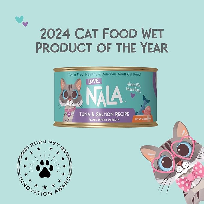 LOVE, NALA - Tuna & Salmon Flaked in Broth - 24 Pack, 4.8 lbs - Natural Adult Cat Wet Food Flaked -Grain Free, Non-GMO, Lean Protein, Added Minerals & Vitamins