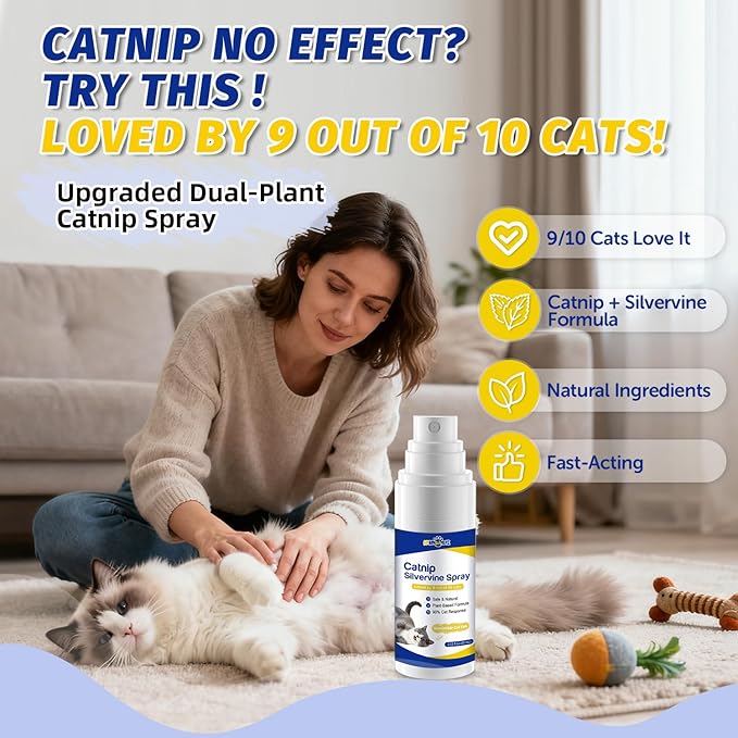 Upgraded Catnip Spray for Cats with Silvervine–Natural Dual-Plant Formula,Loved by 9 Out of 10 Cats,Cat Nip Spray Refresh Toys&Training Aid for Indoor Cats
