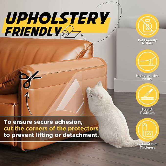 OBSEDE Cat Scratch Furniture Protector - Couch Protector from Cat Claws Plastic Cover Adhesive Clear Flexible Sofa Guard Single Side Sticky Deterrent Training Tape Easy to Apply, 11.8×196.8 in, 2 Pack
