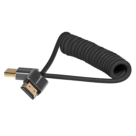 KONDOR BLUE | 4K Full HDMI to Full HDMI Thin Short Coiled Braided Cable for On-Camera Monitors, Capture Cards + More | Black