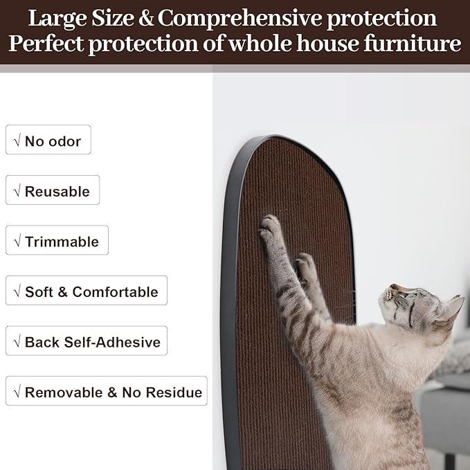 Cat Scratching Mat, Trimmable DIY Self-Adhesive Anti Scratch Furniture Protector, Climbing Wall Carpet, Couch Protector, Scratcher Scratching Pad Post Replacement (Brown, 118.1"x15.8")
