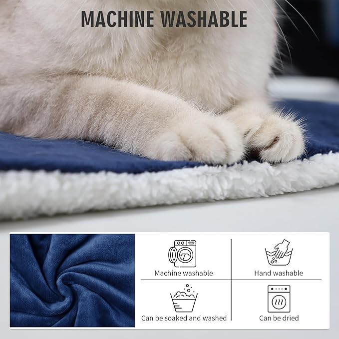 Rest-Eazzzy Heated Cat Bed with Removable Cover, 5 Level Timer & Temperature, Indoor Warming Mat for Cats & Dogs (Heat Pad, Pure-Blue, M)
