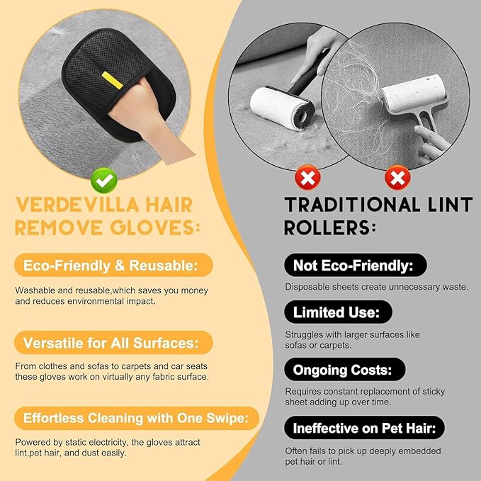 Pet Hair Removal Gloves Brush, Upgraded Reusable Cat Dog Electrostatic Hair Remover Grooming Glove Tool, Pet Hair Remover Tool for Clothing, Couch, Carpet