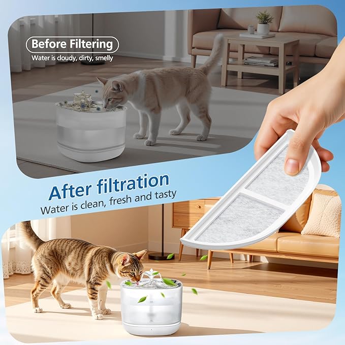 15-Pack Cat Water Fountain Filters Compatible with eufy Stainless Steel Pet Fountain 3L/105oz, Pet Water Fountain Filter with Triple Filtration System for Cats and Dogs