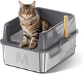 Stainless Steel Litter Box with Lid: Metal Cat Litter Box for Small Cats with Scoop, High Sided Kitty Litter Pan Tray, 17.4'' x 13.5'' x 8.5'', Non-Stick, Anti-Leakage, Easy Cleaning (Dark Gray)