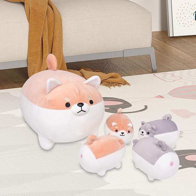 Shiba Inu Plush, 5 PCS Shiba Inu Stuffed Animal Family, 16" Corgi Plushie Cute Soft Plushies Pillow Toy Anime Kawaii Plush Soft Corgi Pillow,Dog Mommy with 4 Puppies Toy Gifts for Boys Girls