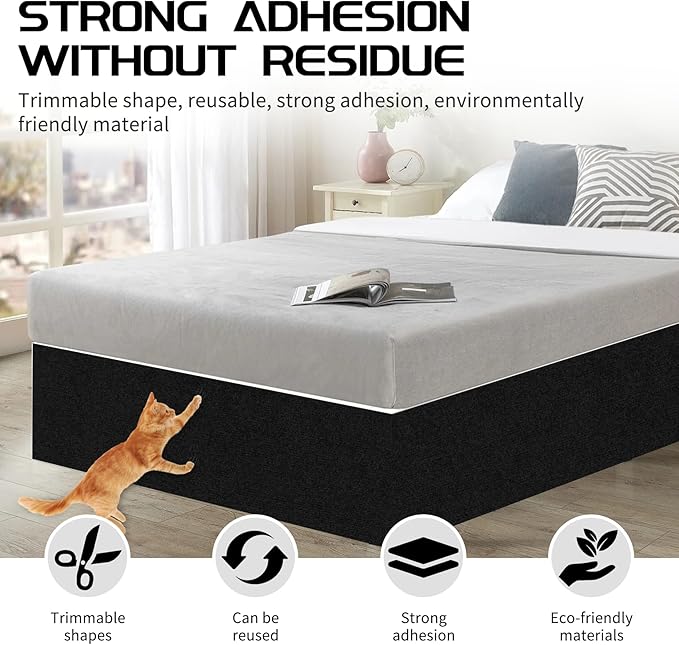 2 Pcs Total 78.7"x15.8" Cat Scratch Mat, Cat Scratch Couch Furniture Protector, Trimmable Self-Adhesive Cats Scratch Pads, DIY Cat Scratcher for Wall Protector and Covering Cat Tower (Black)