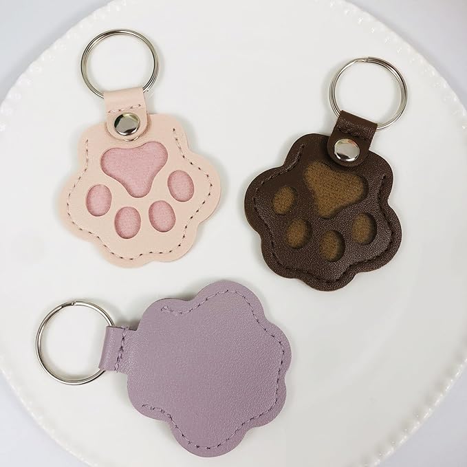 6 Packs Pet Hair Leather Keychain, Dog Cat Fur Storage Paw Keyring, Memorial Keepsake, Collar Bag Purse Key Charms