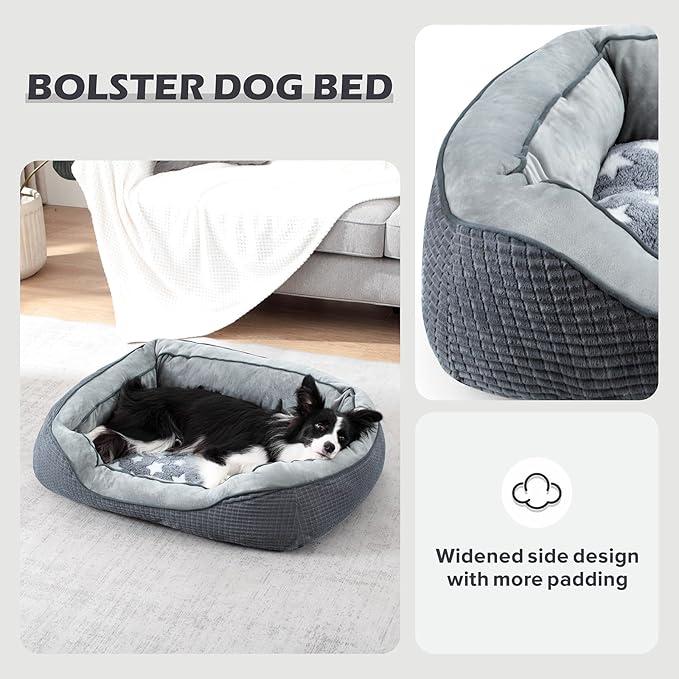 SIWA MARY Dog Beds for Medium Large Dogs, Washable Pet Bed with Wide Sides, Pentagram Pattern Design, Warming Soft Orthopedic Puppy Bed for Pet Sleeping, Non-Slip Bottom