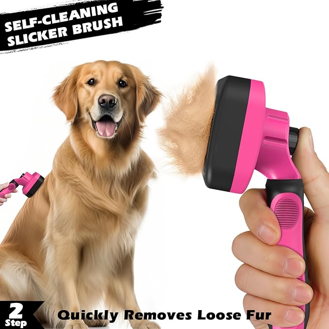 3PCS Self Cleaning Slicker Brush & Pet Grooming Rake & Flea Comb for Dogs,Cats and Horses | Double-Sided Dematting Comb & Skin Friendly Deshedding Grooming Tool (Red)