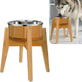 Elevated Dog Bowl for Mid-Large Breed, (12-Inch High) - Raised Food and Water Bowl with Stand, Flip-Resistant - Real Bamboo and Stainless Steel