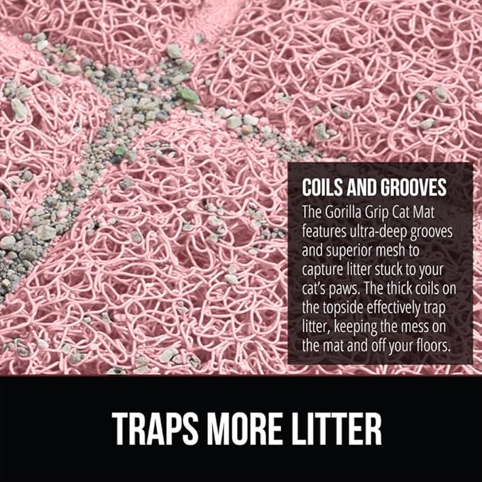 GORILLA GRIP Cat Litter Box Mat, 35x23, Water Resistant, US Designed Kitty Litter Trapping Mats, Easy to Clean, Scatter Control, Less Mess and Clean Floors, Kitten Supplies for Indoor Cats, Light Pink