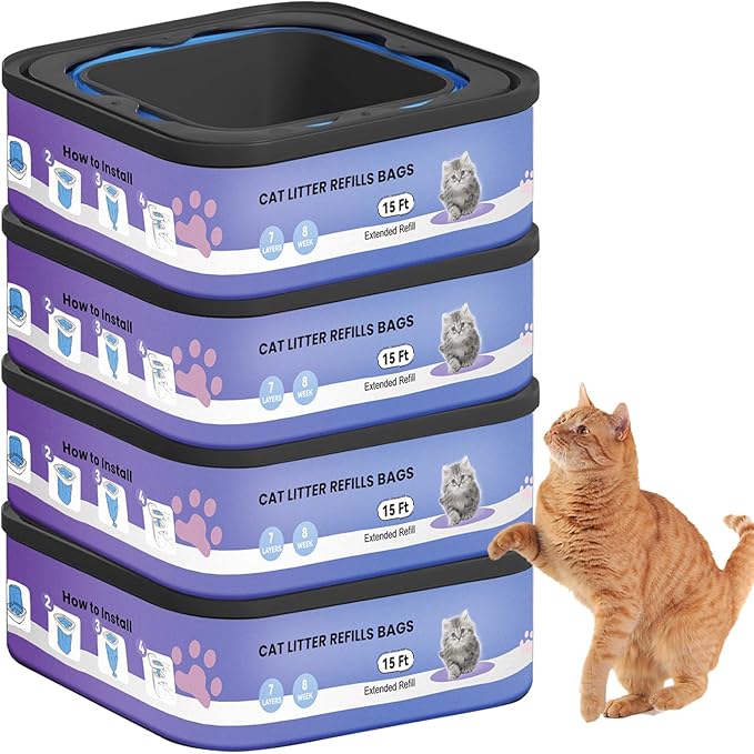 4 Pack Cat Litter Refill Bags Cartridges,Ultra Odor Control,Compatible with Genie Cat Standard,Plus, Style/XL+ Pails
